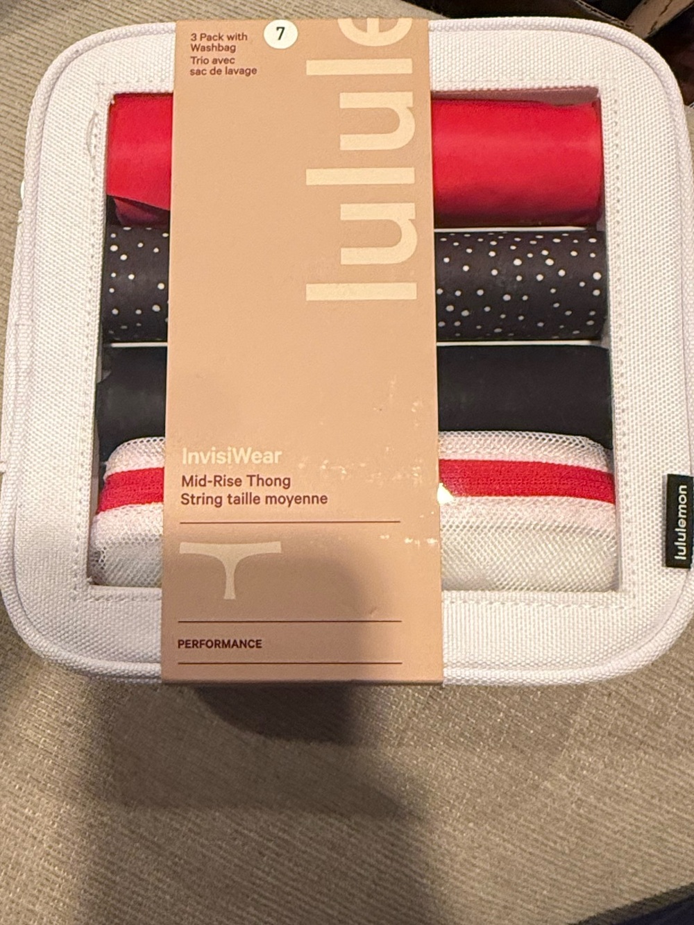 NWT Lululemon 3-Pack InvisiWear Mid-Rise Thong Red / Black /Polka Dot Small